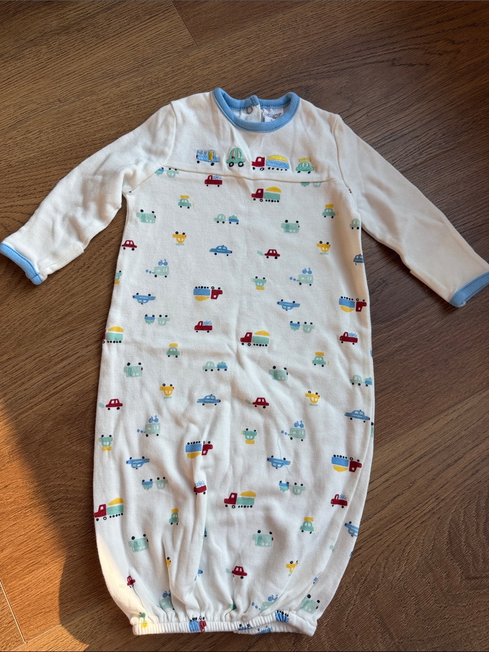 Starting Out Cream Baby Sleep Gown with Blue Trim and Vehicle Print 0-6M